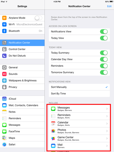 iOS Notifications Settings